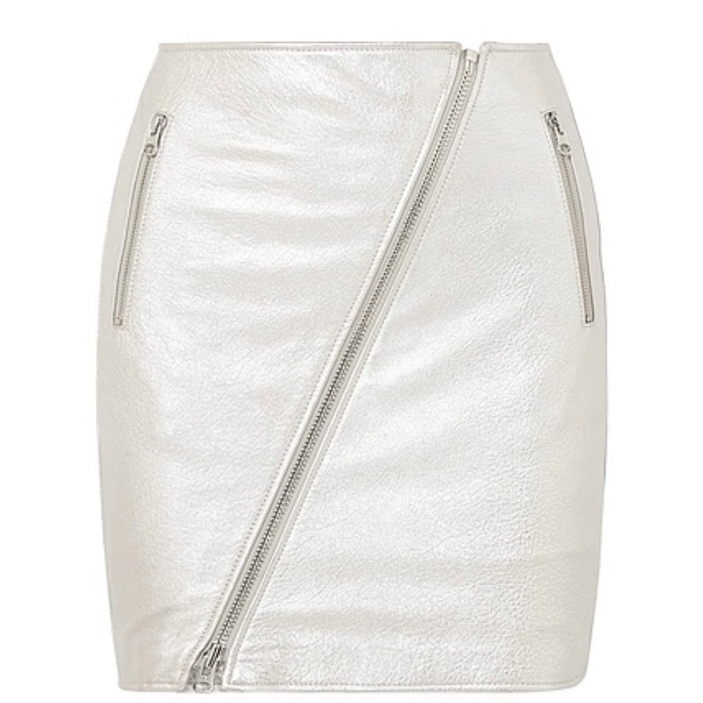 NEW w Tags Current/Elliott Metallic Leather Silver Mini Skirt Size 24